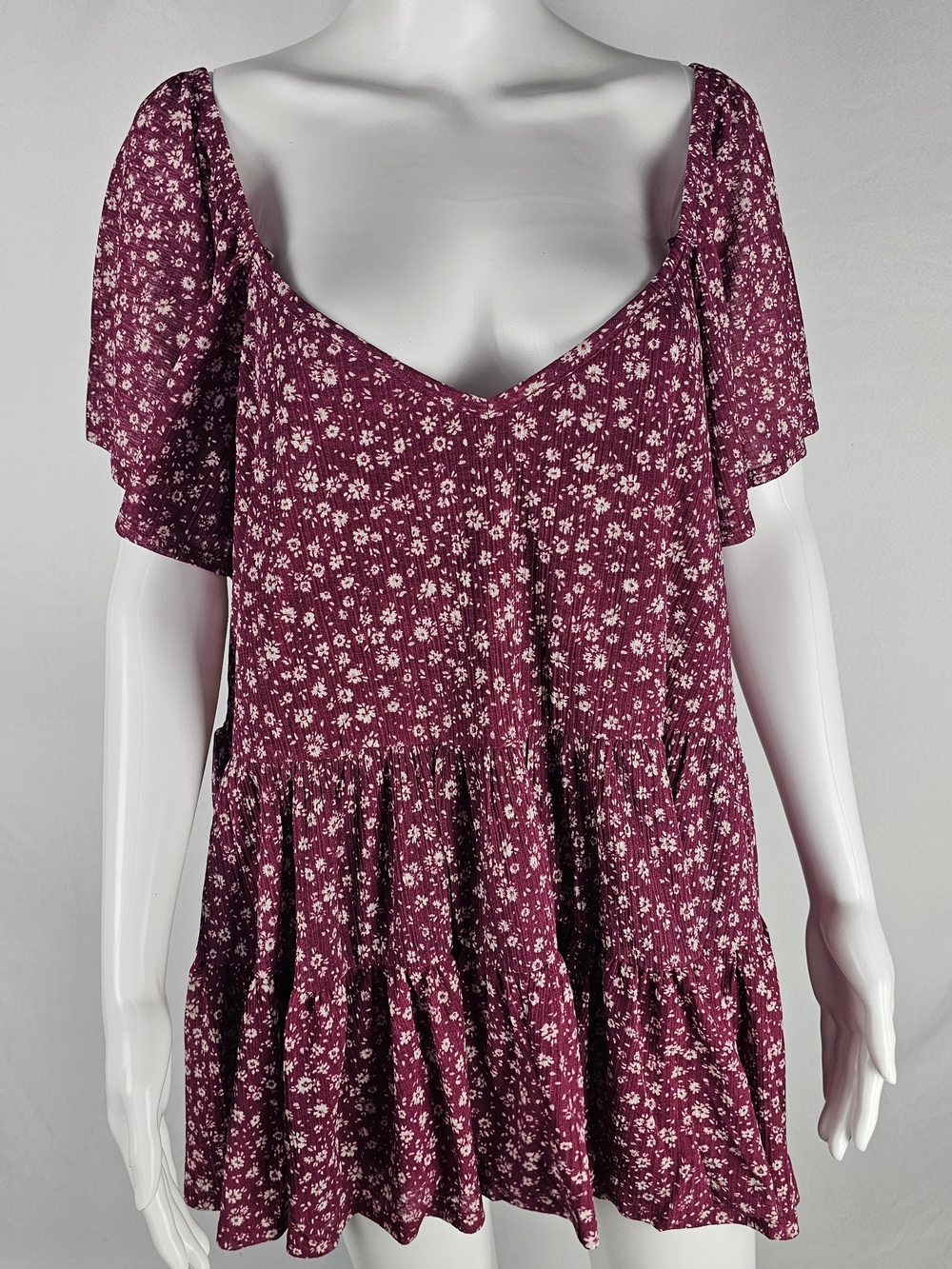 torrid plum ditsy floral V-neck babydoll dress